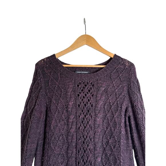 Foreign Exchange Women's Cable Knit Scoop Neck Tunic Sweater Size L Black Purple - Picture 4 of 6